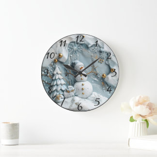 Jolly Snowman in Christmas Scene Large Clock