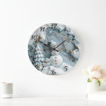 Jolly Snowman in Christmas Scene Large Clock<br><div class="desc">A charming Christmas clock adorned with a whimsical snowman and frosty decorations. The clock features soft blue tones,  snowflakes,  and sparkling ornaments,  creating a festive atmosphere that captures holiday joy and winter enchantment.</div>