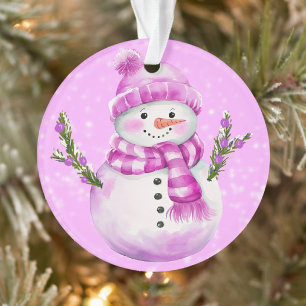 Jolly Snowman Pink Personalized Ornament