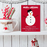 Jolly Snowman Red Cute Personalised Christmas<br><div class="desc">Send festive wishes to friends and family with this snowman Christmas card. The Christmas greetings card features a jolly snowman design on a red background. The text on the card will appear in your own choice of gold, silver or rose gold foil. Click on 'Personalise' to add your own chosen...</div>