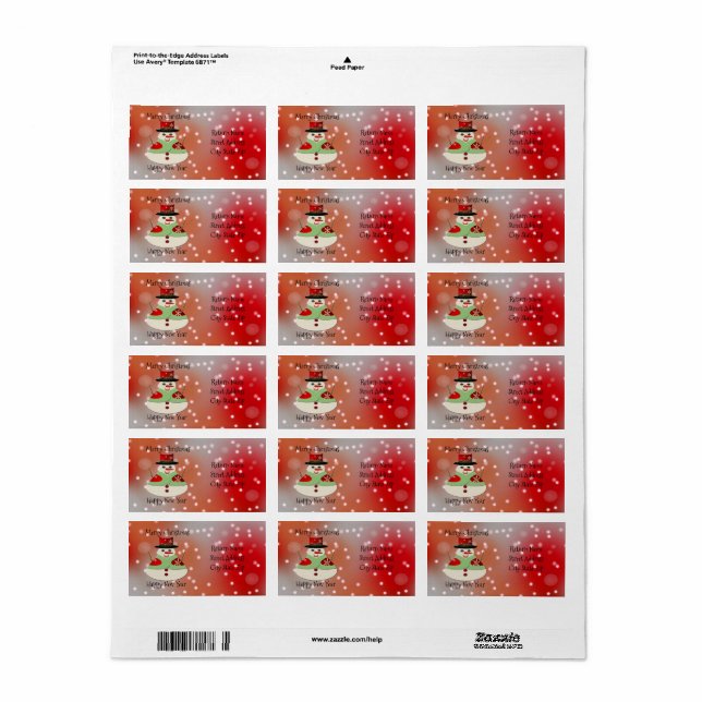 Jolly Snowman Snowy Dreams Label (Full Sheet)