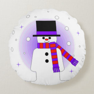 Jolly Snowman with Top Hat and Scarf Round Pillow