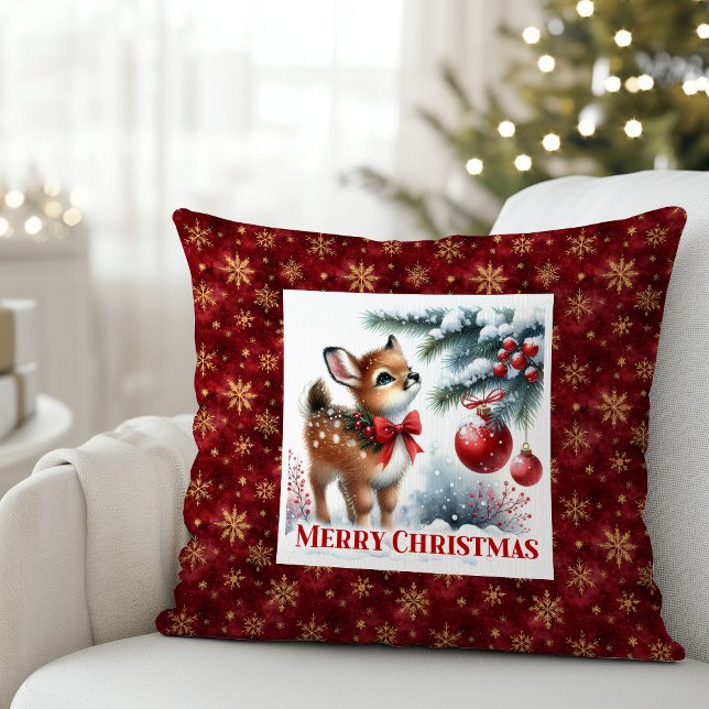 Jolly snowy forest baby deer kids room decor  cushion (Jolly snowy forest baby deer kids room decor (47))