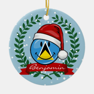 Jolly St. Lucian Flag Christmas Style Ceramic Tree Decoration