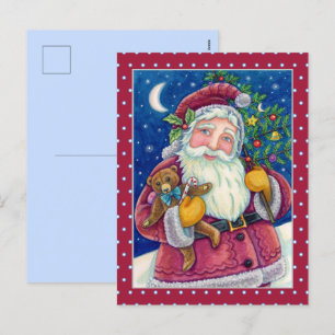 JOLLY ST NICK & TEDDYBEAR, OLD FASHIONED CHRISTMAS HOLIDAY POSTCARD