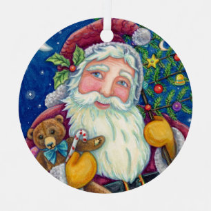 JOLLY ST NICK & TEDDYBEAR, OLD FASHIONED CHRISTMAS METAL TREE DECORATION