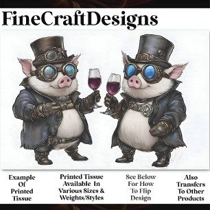 Jolly Steampunk Pigs + Red Wine AH8 Decoupage Tissue Paper