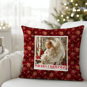 Jolly Victorian Angel Red and Gold Holiday Pillow