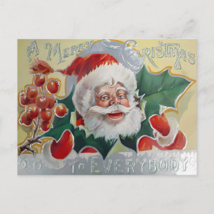 Jolly Vintage Santa Claus Holly Berry Christmas Ho Postcard