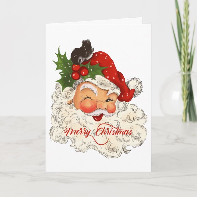 Jolly vintage Santa Merry Christmas family  Holiday Card (Front)