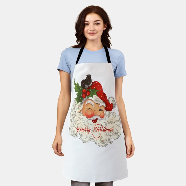 Jolly vintage Santa Merry Christmas rosy cheeks Apron (Worn)