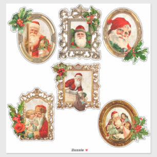 Jolly Vintage Santas in Gilt Frames w/Holly