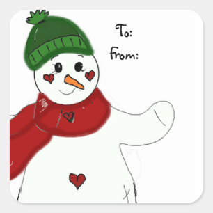Jolly Waving Snowman Square Sticker