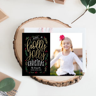 Jolly Wishes EDITABLE COLOR Christmas Photo Card