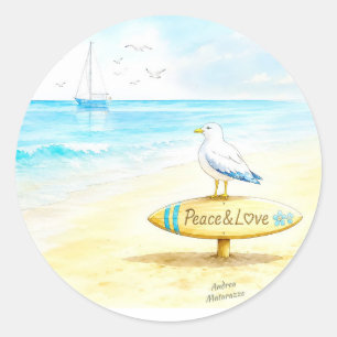 Jon Seagull - Peace & Love Classic Round Sticker