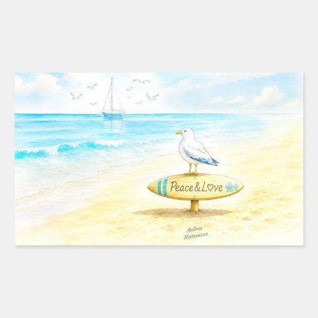 Jon Seagull - Peace & Love  Rectangular Sticker (Front)