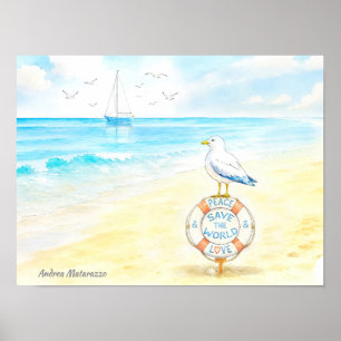 Jon Seagull - Peace & Love Save the World Poster