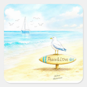 Jon Seagull - Peace & Love Square Sticker