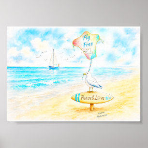 Jon the Seagull – Fly Free in Peace & Love Poster