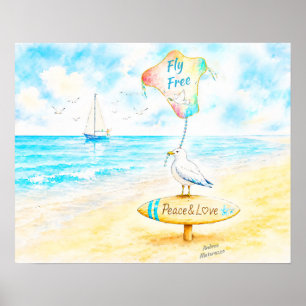 Jon the Seagull – Fly Free in Peace & Love Poster