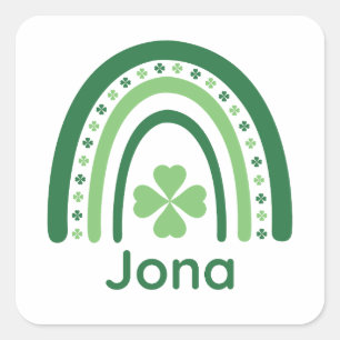 Jona Name Clover Boho Rainbow Square Sticker