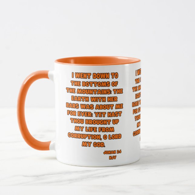 Jonah 2:6 KJV Bible Verse Two-Tone Mug (Left)