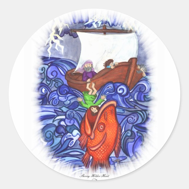 Jonah and the Big Fish Classic Round Sticker (Front)