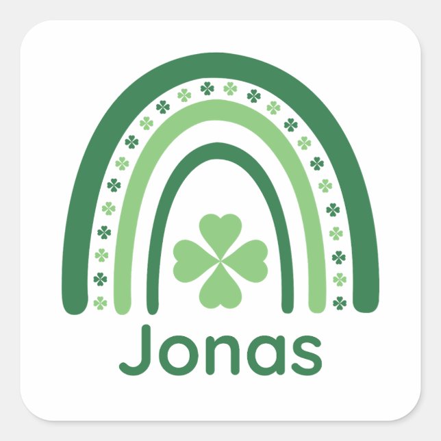 Jonas Name Clover Boho Rainbow Square Sticker (Front)