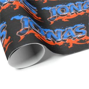 Jonas Vorname Name Graffiti blue orange Wrapping Paper