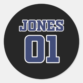 Jones 01 American Sports Numbers Baseball Hockey F Classic Round Sticker