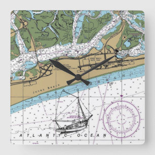 Jones Beach Island NY Chart Square Wall Clock