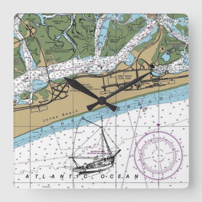 Jones Beach Island NY Chart Square Wall Clock (Front)