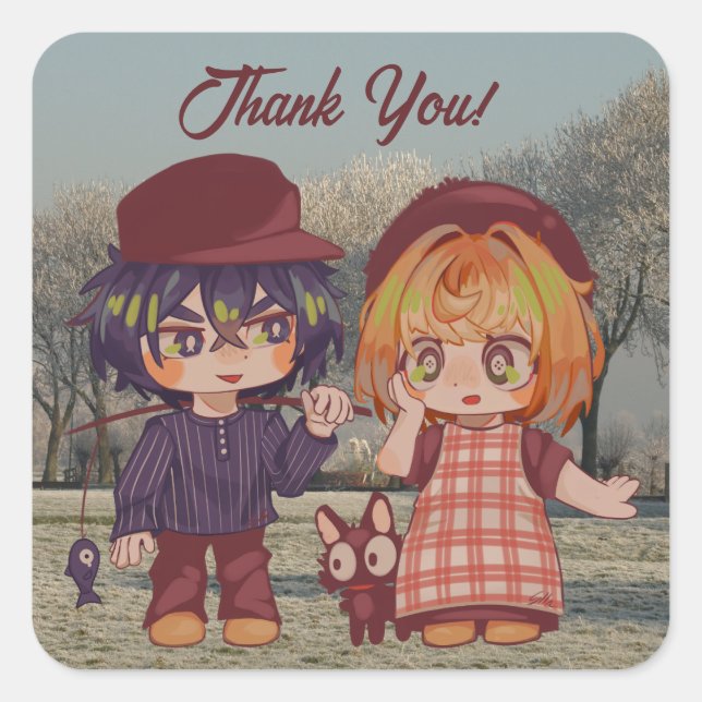 Jongetjie and Deretjie Chibi Square Sticker (Front)