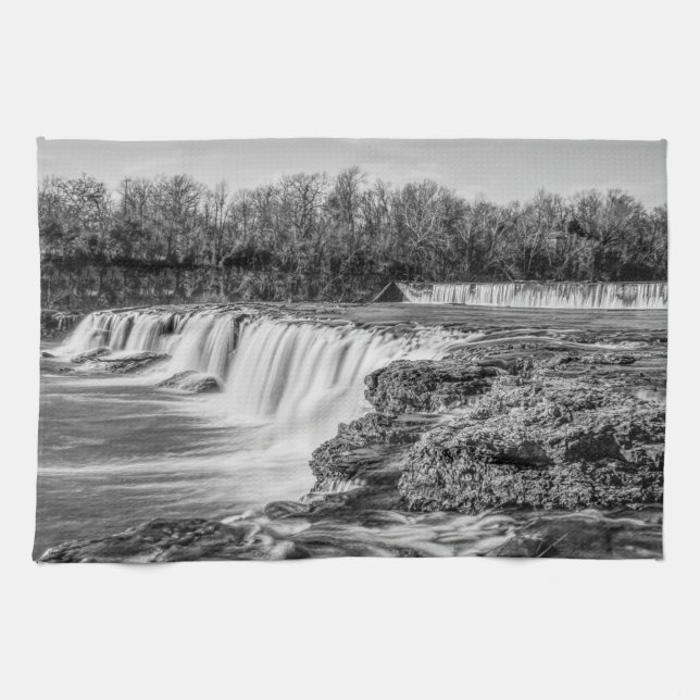 Joplin Grand Falls Overview Grayscale Tea Towel (Horizontal)