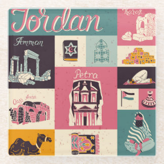 Jordan Culture Retro Illustrated Symbols Glass Coaster
