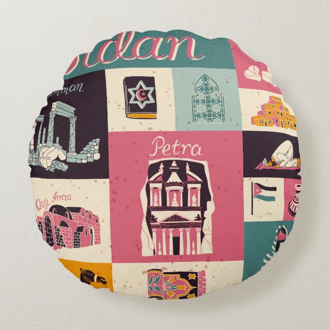 Jordan Culture Retro Illustrated Symbols Round Cushion (Front)