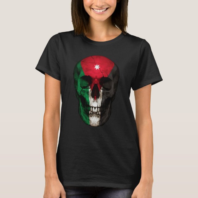 Jordan Flag Skull Jordanian Roots Proud Patriotic T-Shirt (Front)