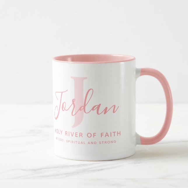 Jordan name meaning and monogram soft pink text mug (Right)