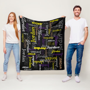 Jordan personalized name black yellow gray brown fleece blanket