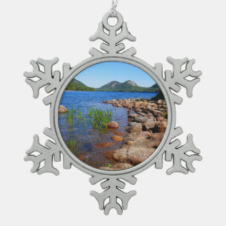 Jordan Pond II at Acadia National Park Snowflake Pewter Christmas Ornament