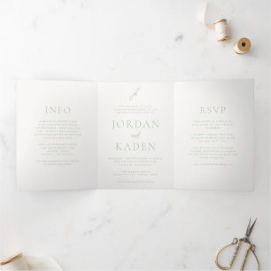 Jordan Soft Sage Script Monogram Elegant Wedding Tri-Fold Invitation
