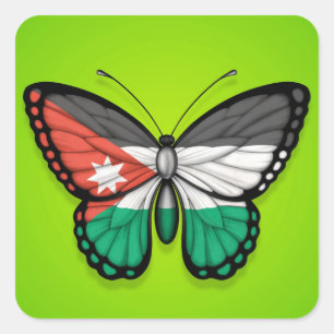 Jordanian Butterfly Flag on Green Square Sticker