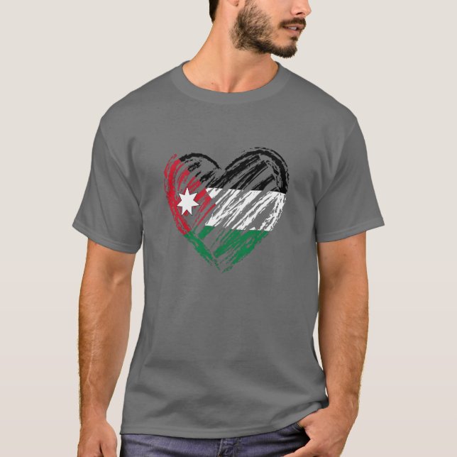 Jordanian Flag Heart In Hand Drawing For Jordanian T-Shirt (Front)