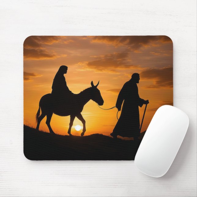 Joseph Guiding Mary and Donkey at Sunset Mouse Pad (With Mouse)