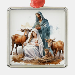 JOSEPH MARY BABY JESUS CHRISTMAS RELIGIOUS METAL TREE DECORATION