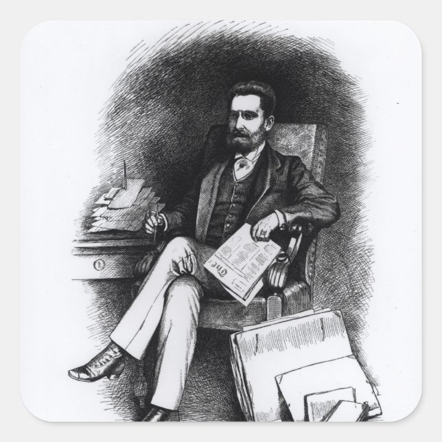Joseph Pulitzer  from 'The Curio', 1887 Square Sticker (Front)
