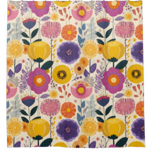 Josephine Colorful Purple and Yellow Modern Floral Shower Curtain