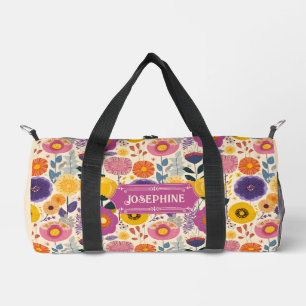 Josephine Colourful Purple and Yellow Modern Flora Duffle Bag