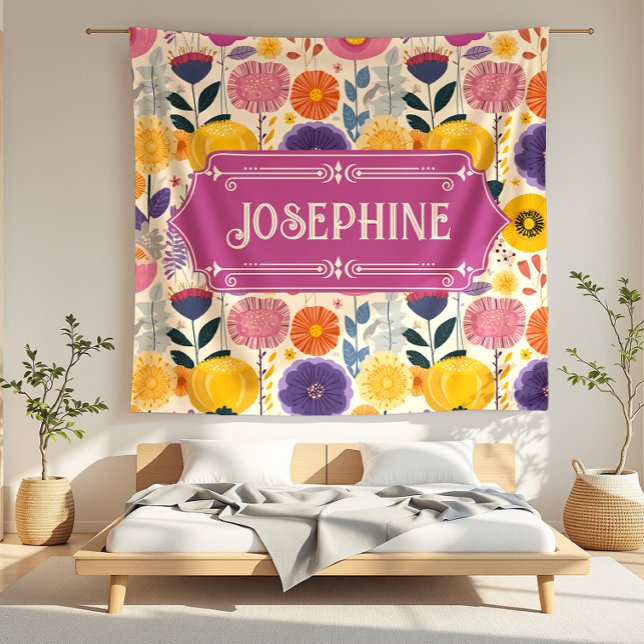Josephine Colourful Purple and Yellow Modern Flora Fleece Blanket (detail)