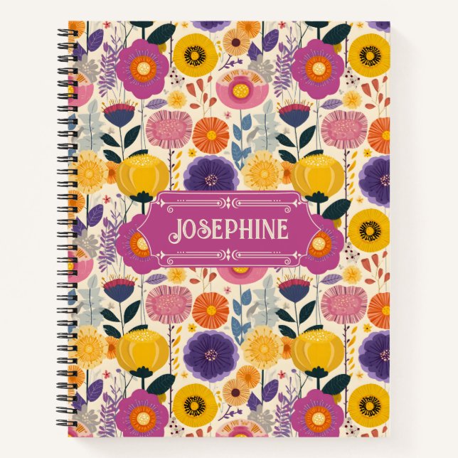 Josephine Colourful Purple and Yellow Modern Flora Notebook (Front)